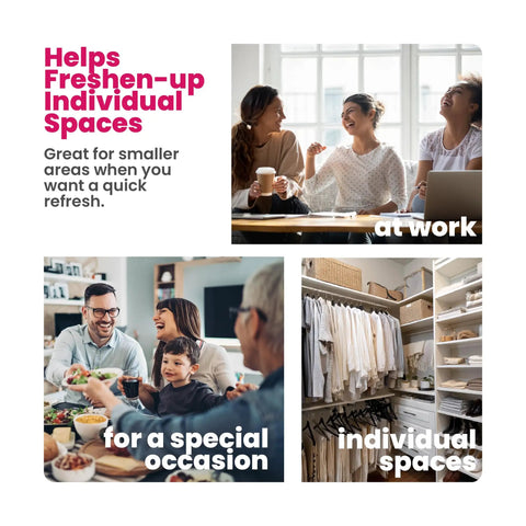 Three diverse scenarios highlighting the benefits of the Gardenia Scent Whole Home Air Freshener attached to HVAC systems.