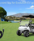 Heavy Duty Golf Cart Charging Cable 10 Ft Badass Rock Solid 16 Amp Power Cord for Evolution Icon and Advanced Ev Golf Models in landscape setting.