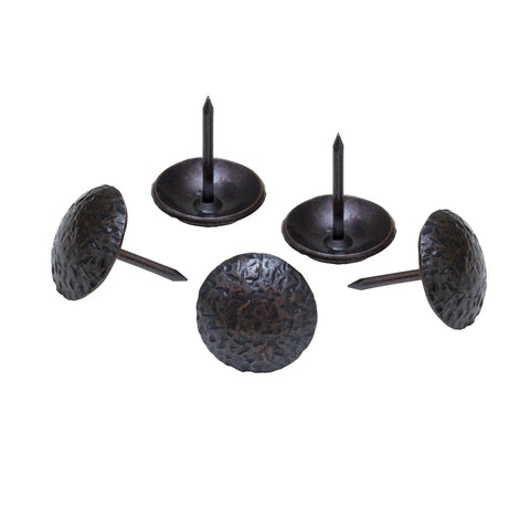 Premium Leather Upholstery Nails With Badass Antique Copper Shine 3/4 Inch Steel Tack Heads For Chair Reupholstering And Home Makeovers 100 Piece Pack, showing decorative steel nails.