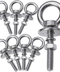 Beefy Stainless Eye Bolts Set 8 Pack M8 Threaded Ring Eye Bolts With Nuts Washers And Spring Washers 5/16 Inch Diameter 2 Inch Long Thread