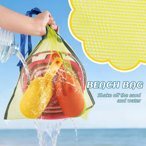 Packable Collapsible Beach Toys for Kids and Toddlers Three Pack Foldable Silicone Sand Buckets with Shovels in mesh bag
