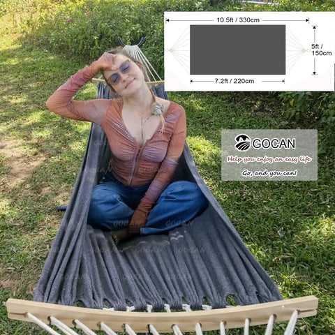 Extra Large Double Hammock For Two With 500Lb Capacity 220x150 Cm Canvas Cotton Bed 330 Cm Total Length Outdoor Indoor