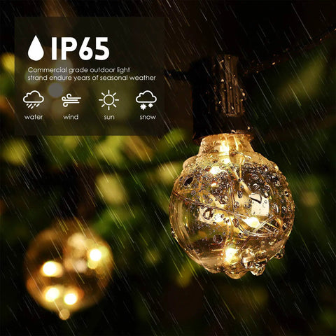 Close-up of wet bulb on 30Ft G40 LED Outdoor String Lights With 24 Color Changing Options And 128 Modes Dimmable Weatherproof And Connectable Patio Porch