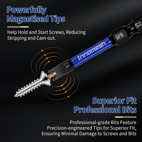 Solid As A Rock Six Piece Magnetic Spanner Bit Set In S2 Steel With SP8 size, showing magnetized tip engaged with screw.