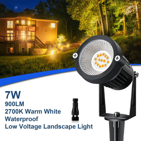 Low Voltage LED Landscape Lights 7W 12V Outdoor Garden Pathway Spotlight Kit, super warm white, waterproof yard and patio lights
