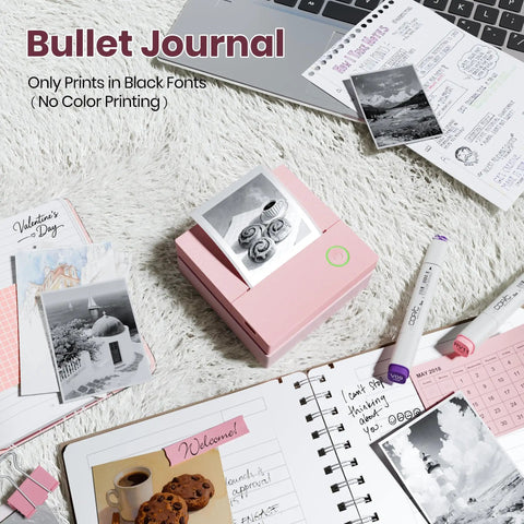 PM290C Portable Mini Sticker Printer Inkless Bluetooth Maker With Three Rolls Of White Thermal Sticker Paper, Pink