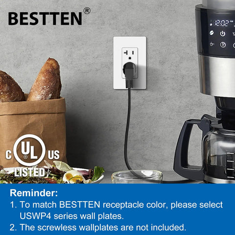10 Pack Decorator Wall Receptacle Outlet 20 Amp 125V 2500W Non Tamper Resistant UL Listed in kitchen setting