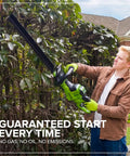 Man using 40V 26 Inch Brushless Hedge Trimmer Tool Only With Rotating Rear Handle For Easy Vertical Cuts And Pro Level Crisp Trims Cordless Power For Quick Pruning And Up To 60 Minutes Run Time With 2Ah Battery on garden hedge