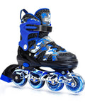 One Push Adjustable Inline Skates For Kids And Youth With Full Light Up Wheels Camo Blue, showing durable frame and light-up feature