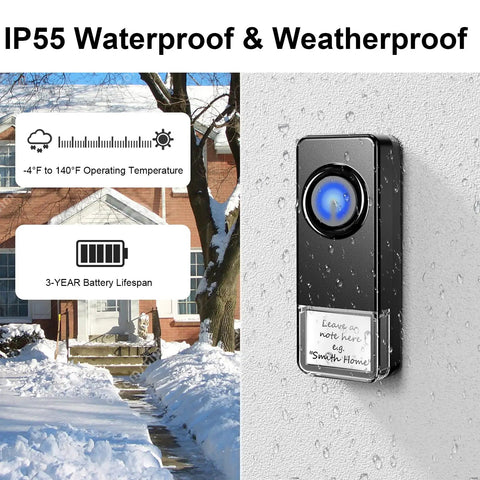 Beast Of A Wireless Doorbell Kit With 2 Receivers And 2 Push Buttons, 1300 Ft Range, Waterproof Chime System, black doorbell in snow.