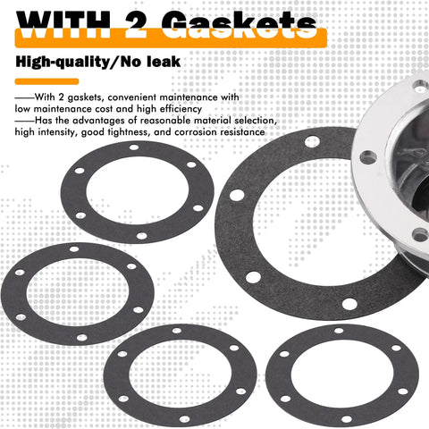 343-4024 Trailer Hub Caps Compatible With Stemco Aluminum Hub Cap shown with 2 gaskets, highlighting no-leak feature