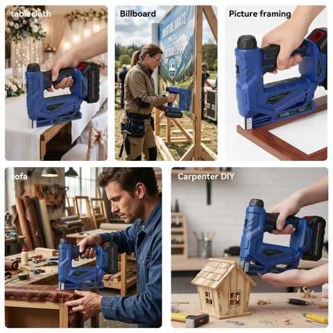 2 In 1 Cordless Brad Nailer And Staple Gun With Brushless Motor For DIY And Upholstery Work includes work on tablecloths and sofas.