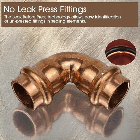 12 Pack Copper Press Fittings Three Quarter Inch By Three Quarter Inch 90 Degree Elbow Zero Lead Copper Coupling For DIY Plumbing Use With Hydraulic Press Tool