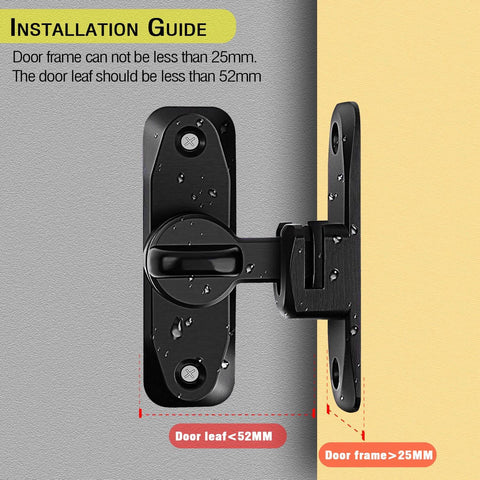 Heavy Duty Flip Gate Latches For Barn Doors And Garden Gates 90 And 180 Degree Anti Rust Hasps Thickened Zinc Alloy Locking Latch Durable Weatherproof Fit Barn Doors Bathroom Outdoor Garage Window Black 2 Pack installed view