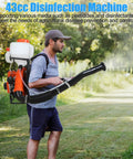 Man using Beastly Heavy Duty Backpack Fogger Sprayer With 63cc 3HP Engine 20L Tank Long 39 Foot Spray Reach outdoors