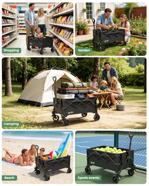 Foldable Utility Wagon With 42 Inch Telescoping Handle And All Terrain Wheels For Groceries Camping Beach Garden And Sports Gear Heavy Duty Collapsible Shopping Cart