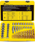 49 Piece Screw Extractor And Drill Bit Set For Removing Broken Studs Bolts Socket Screws And Fittings, open yellow case view