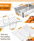 16 Inch Roasting Pan With V Shaped Rack And Baking Rack, Heavy Duty Stainless Steel Deep Broiling Pan With Handles