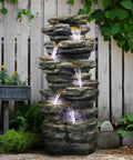 40 Inch High Six Tier Cascading Rock Outdoor Water Fountain With LED Lights for Garden Patio Yard and Deck Decor