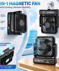 Ultra Slim Cruise Approved Magnetic Fan With 5000Mah Battery 4 Speed Rechargeable Ceiling Fan on desktop and wall mount.