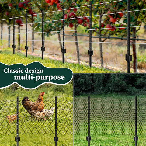 10 Pack 5 Feet Heavy Duty Metal U-Posts For Wire Fence And Temporary Fencing No-Dig Garden Stakes in outdoor setting