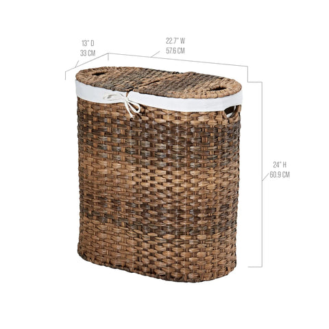 Handwoven Portable Laundry Hamper With Carry Handles, Durable Steel Frame, Water Resistant Strands, Oval Mocha Brown Bin For Clothes Linens And Sheets, Easy Sorting And Quick Transport