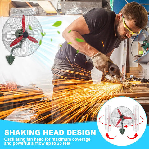 Tough As Nails 22 Inch Wall Mount Fan Oscillating Speckled Green Industrial Finish 7500 CFM Three Speed Metal design for workshop cooling.