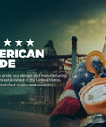 Gorilla holding hoist wrapped in American flag with industrial background and 'American Pride' text on left side.