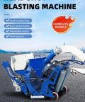 Heavy Duty Concrete Shot Blasting Equipment for Floor Preparation and Surface Refinement, High Power Floor Shot Blaster for Construction Sites, Warehouses and Commercial Buildings, blue road shot blaster on asphalt