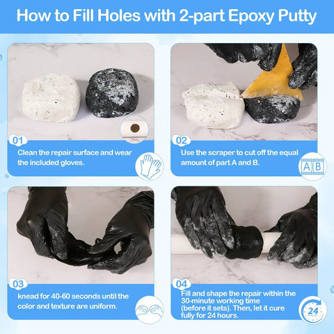 How to use Two Part Epoxy Putty Kit 200g White And Black For Easy Fixes Leaks Cracks Holes And Sculpting Clay For Metal Ceramic Plastic Wood Tile