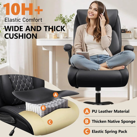 Ergonomic Office Chair With 3D Dynamic Lumbar Support For Lower Back Pain Relief Leather Executive Desk Chair Black in use