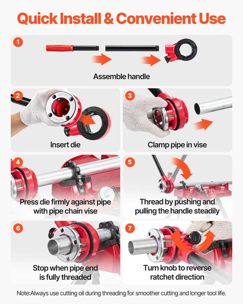 Step-by-step guide for Ratcheting Pipe Threader Kit With Four Dies And Portable Toolbox For Easy Plumbing Install And Repair process
