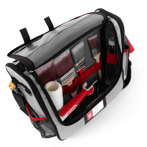 Pro Painters Tool Bag Deluxe With Adjustable Shoulder Strap Dual Sides For Applicators And Prep Tools Multiple Pockets For Brushes Scrapers Rollers And Accessories Heavy Duty Organizer For On The Job Painting Gear