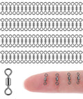 100 Pcs Micro Swivels for Fly Fishing Stainless Steel Small Rolling Barrel Swivels High Strength Hook Line Connector Tackle Gear with Black Coating Pro Grade Fishing Accessories, tiny swivels on white