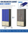 Heavy Duty Tool Storage Cabinet With Parts Drawers And Locking Double Door Lower Cabinet For Workshop Organization Durable Steel Construction Quick Access Parts Storage And Secure Tool Keeping. 52-bin organizer cabinet with base cabinet, 148.6 cm tall, blue bins