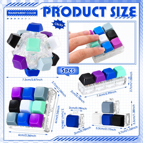 Five Styles Keyboard Fidget Clickers Set Five Pcs Keychain Mechanical Button Toys For Stress Relief At Office Or Home Dark Colors Tactile Click Experience For Focus And Kill Time