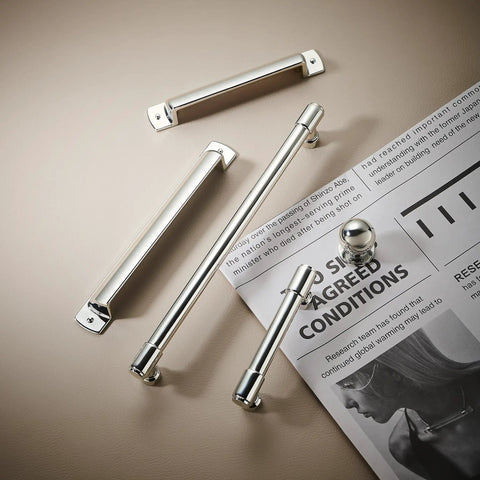 Top Tier Polished Nickel Cabinet Pulls Center To Center 3-3/4 Inch 96Mm Gang Pack 10 Heavy Duty Zinc Alloy kitchen handles displayed on a neutral background.