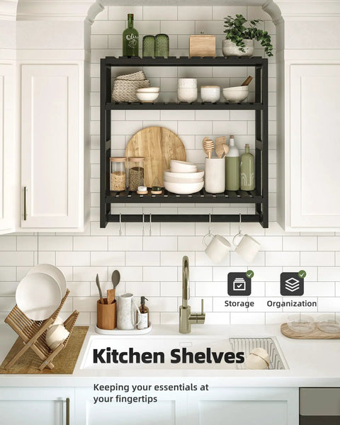 Over The Toilet Storage Bathroom Shelves Wall Mounted 3 Tier Black Rack Space Saving Organizer That Clears Counters And Holds Essentials Like A Boss, displaying kitchen items.