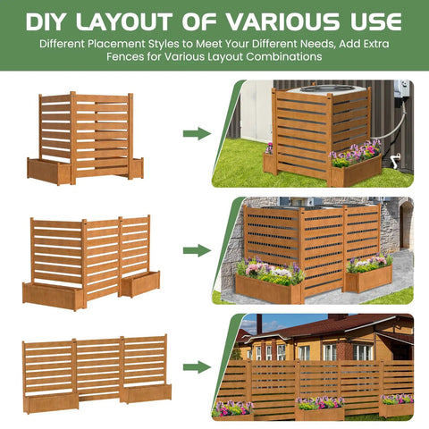 DIY layout of Outdoor Wood Privacy Fence Panels For Air Conditioner Trash Can And Pool Equipment Enclosures With Planter Box.