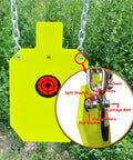 AR500 Steel Target Silhouette With Four Inch Bullseye Reactive Center Gong shown with chain and attachment details
