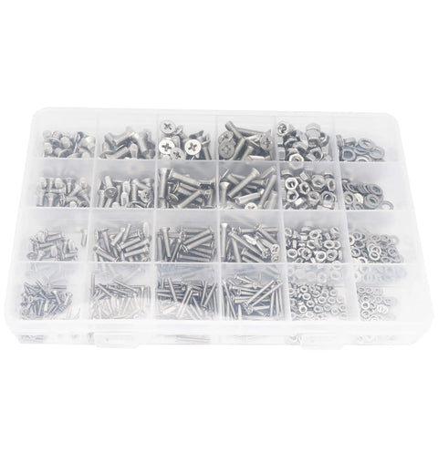 940Pcs M2 M3 M4 M5 Phillips Countersunk Flat Head Machine Screws With Hex Nuts And Flat Washers Assortment Kit in case.