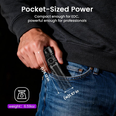Person placing Rechargeable 365nm UV Blacklight Flashlight With ZWB2 Filter IPX8 Waterproof in jeans pocket