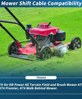 Shift Cable For AT4 All Terrain Field And Brush Mowers Replacement 351311 Fits Most Models shown in use on grass