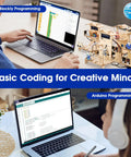 5 In 1 ESP32 STEM Kits For Kids Aged 8 To 12 Wooden 3D Puzzle Toys That Build Cool Smart Home Projects Educational Science And Coding Kit For Students Engineering Model Kit Gift For Teens Boys And Girls Hands On Learning Fun; child coding on laptop beside wooden smart home model