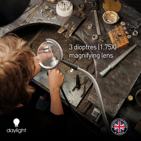 Artist using All-In-One Magnifying Lamp That Slaps With 600 Lumens Daylight LEDs, 6000K, CRI 95+, 1.75X lens, at workbench