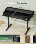Electric Standing Desk With Two Drawers And Monitor Shelf Adjustable Height Sit Stand Desk With Splice Board Quick Install For Home Office Black 48 Inch Easy Setup Game Changing Organization For Your Workspace showing dimensions