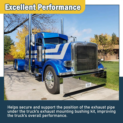 Blue truck showing excellent performance with Exhaust Mount Bushing Kit For Peterbilt 348 379 388 389 And Kenworth T600 T680 T800 W900