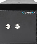 Front view of Double Key Lock Depository Safe With Drop Slot For Cash And Valuables, Steel Black Finish