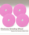 Four Piece Heavy Duty Chainsaw Grinding Wheel Fits Bench Mounted Sharpeners For 3 8 Pitch Chains Five Seven Five Inch Diameter, pink abrasive wheels.