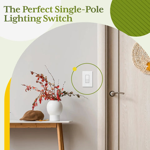 Matte White Single Pole Decorator Paddle Light Switch 15A, 10 Pack, Fingerprint-Resistant Finish, Sleek Modern Design, Replaces Any 15A Wall Switch, Shallow Body Fits Standard Junction Boxes, Slick DIY Home Upgrade, installed on wall
